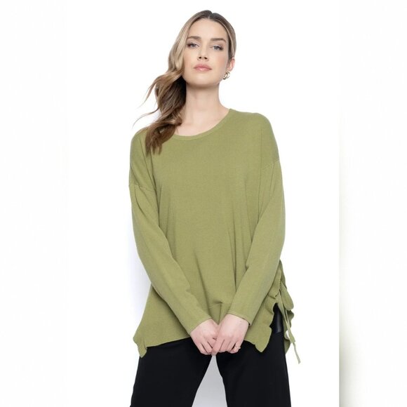 Piccadilly Side Tie Rib Knit 3/4 Sleeve Sweater Top Fern Green Women's Size S - Picture 1 of 15